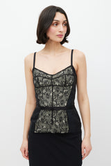 Dolce & Gabbana White & Black Lace Bow Top