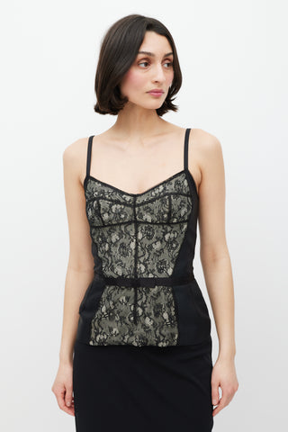 Dolce & Gabbana White & Black Lace Bow Top
