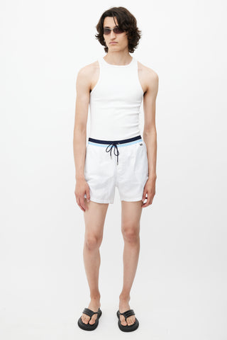 Dolce & Gabbana White & Blue Stripe Swim Short