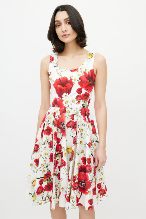Dolce & Gabbana White & Multi Floral A-Line Dress
