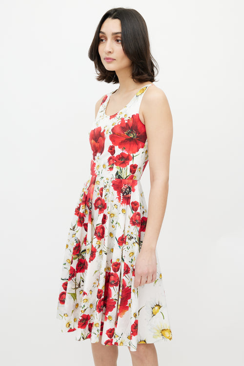 Dolce & Gabbana White & Multi Floral A-Line Dress