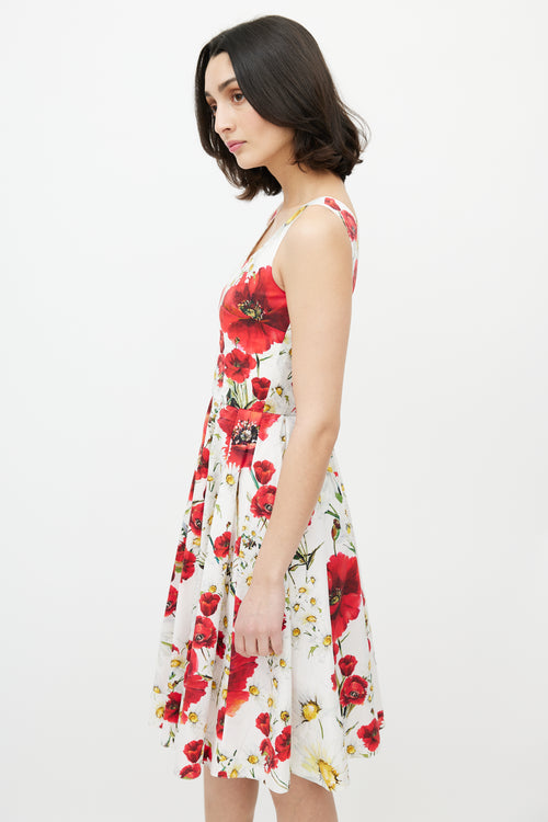 Dolce & Gabbana White & Multi Floral A-Line Dress