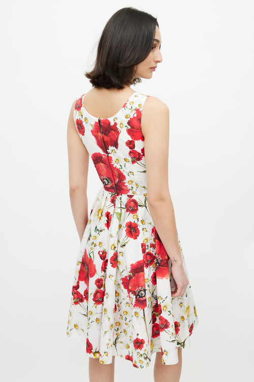 Dolce & Gabbana White & Multi Floral A-Line Dress