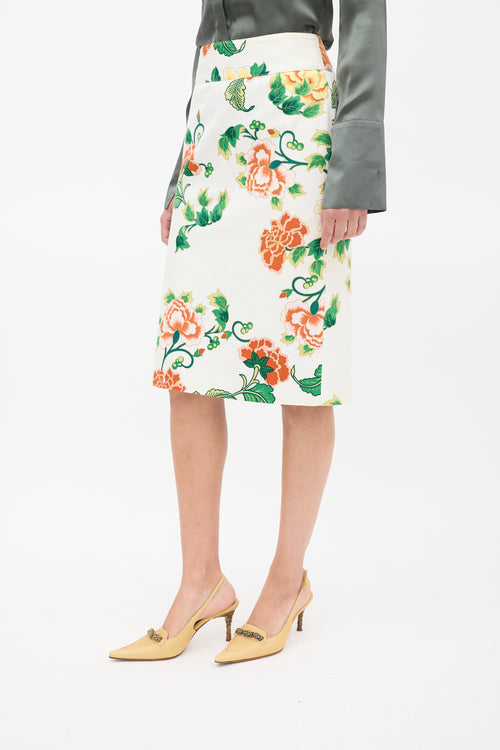 Dolce & Gabbana White & Multi Floral Pencil Skirt