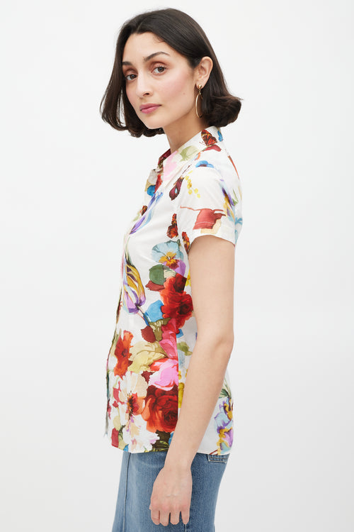 Dolce & Gabbana White & Multicolour Cotton Floral Top