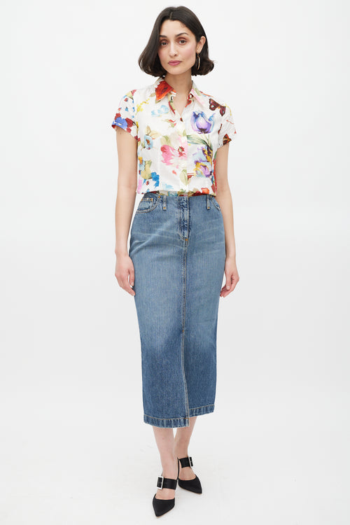 Dolce & Gabbana White & Multicolour Cotton Floral Top