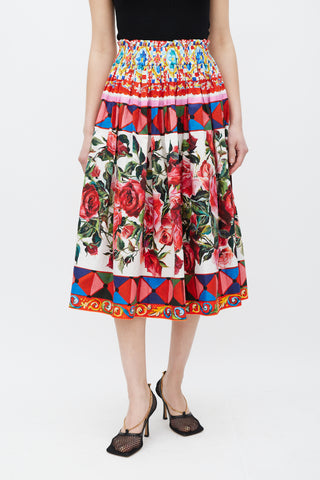Dolce & Gabbana White & Multicolour Floral Mambo Skirt