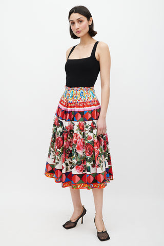 Dolce & Gabbana White & Multicolour Floral Mambo Skirt