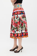 Dolce & Gabbana White & Multicolour Floral Mambo Skirt