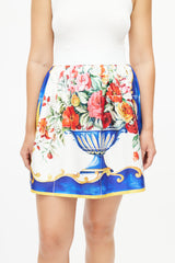 Dolce & Gabbana White & Multicolour Silk Majolica Skirt