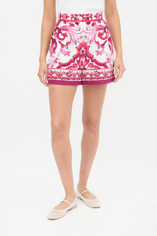 Dolce & Gabbana White & Pink Cotton Majolica Shorts