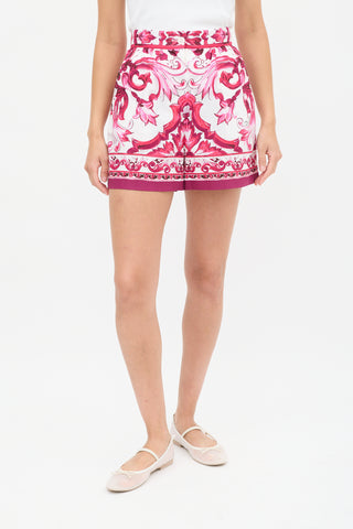 Dolce & Gabbana White & Pink Cotton Majolica Shorts