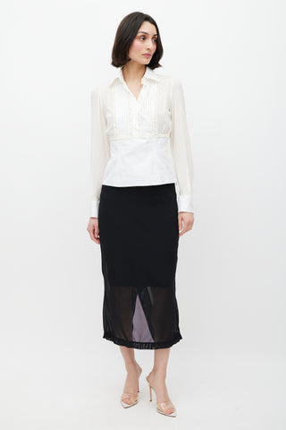 Dolce & Gabbana White Pleated Silk Shirt