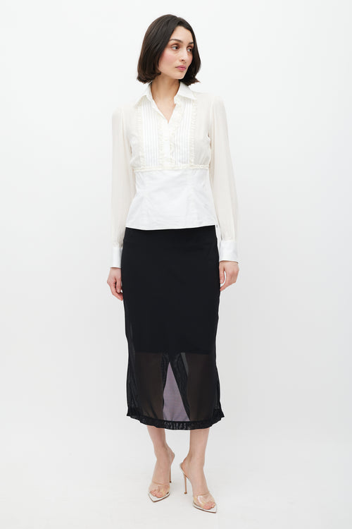 Dolce & Gabbana White Pleated Silk Shirt