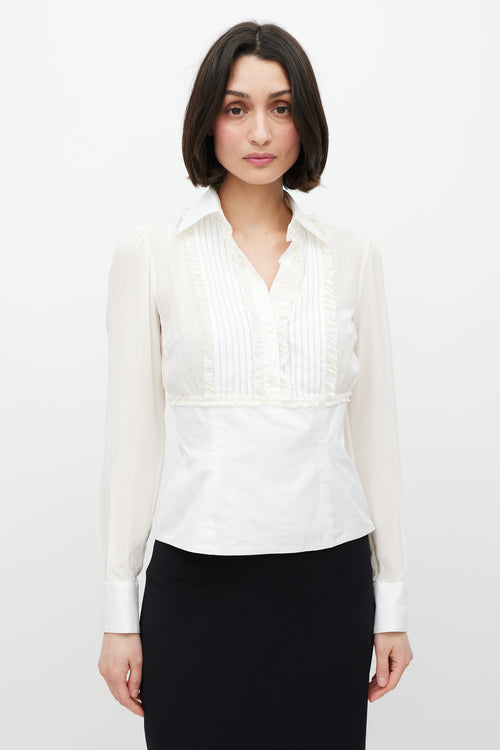 Dolce & Gabbana White Pleated Silk Shirt