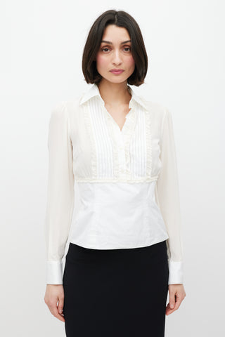 Dolce & Gabbana White Pleated Silk Shirt
