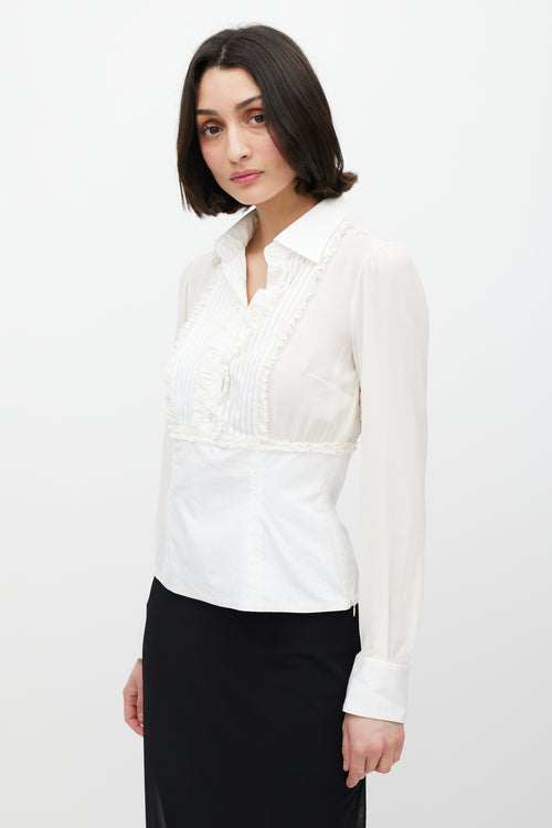 Dolce & Gabbana White Pleated Silk Shirt