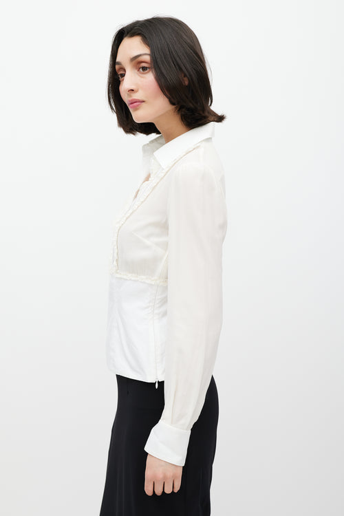 Dolce & Gabbana White Pleated Silk Shirt