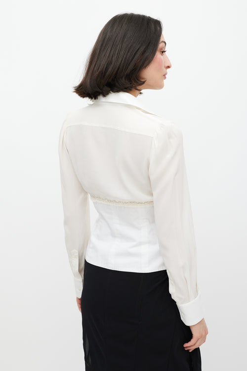 Dolce & Gabbana White Pleated Silk Shirt