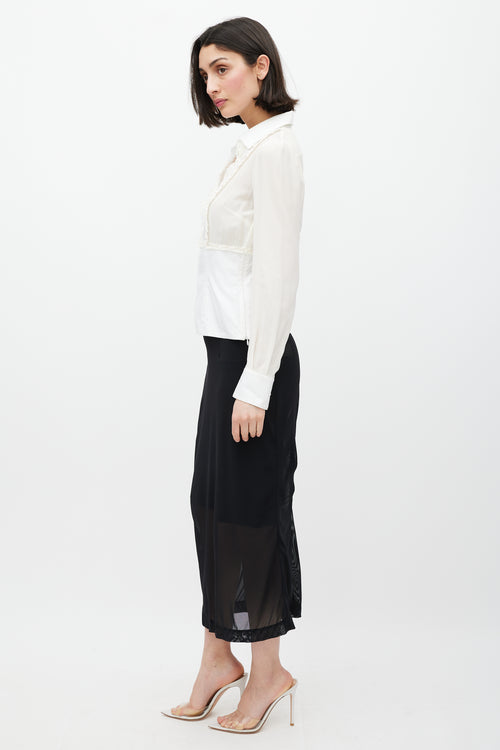 Dolce & Gabbana White Pleated Silk Shirt