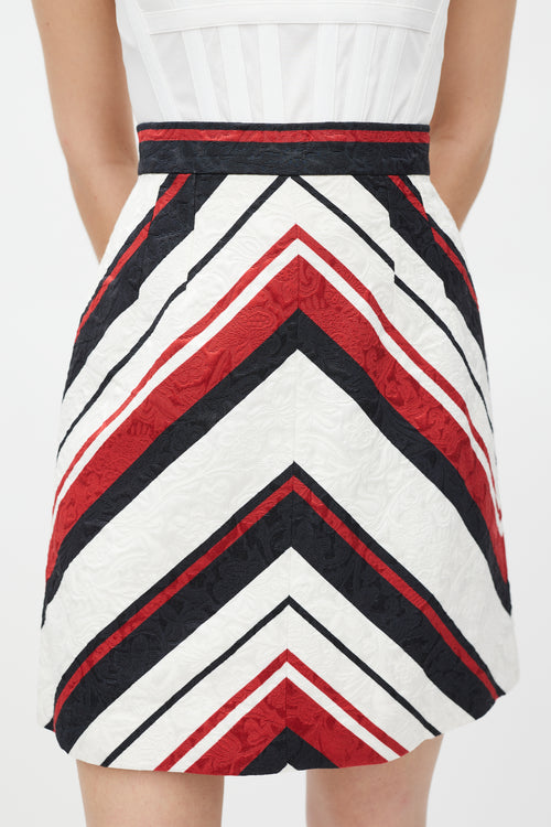 Dolce & Gabbana White Red & Black Brocade Striped Skirt