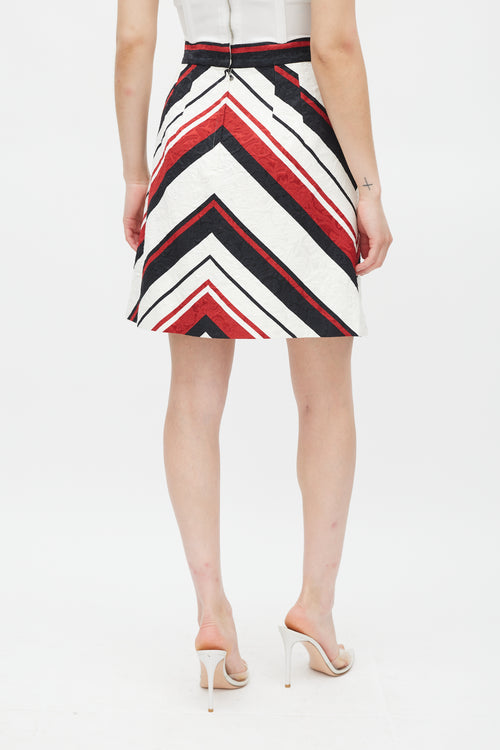 Dolce & Gabbana White Red & Black Brocade Striped Skirt
