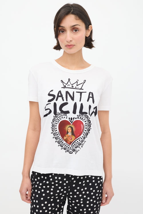 Dolce & Gabbana White Santa Sicilia T-Shirt