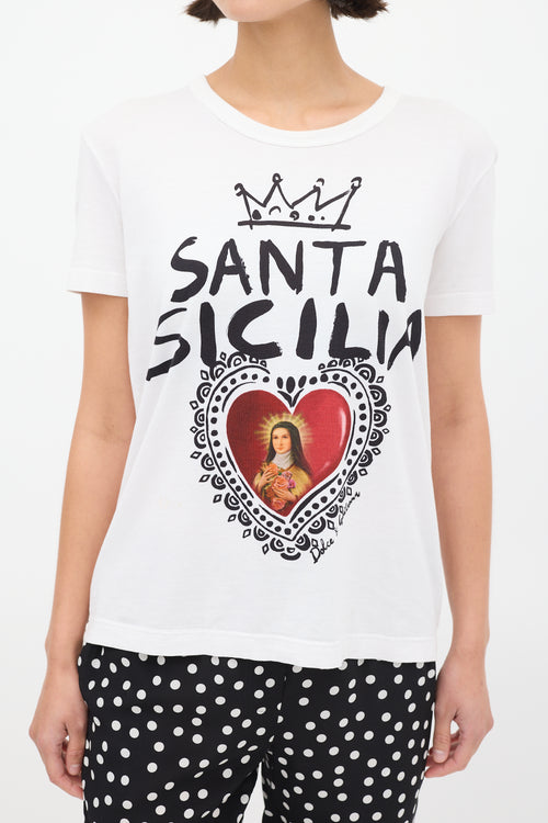 Dolce & Gabbana White Santa Sicilia T-Shirt