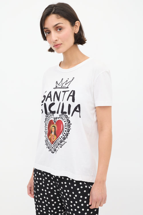 Dolce & Gabbana White Santa Sicilia T-Shirt