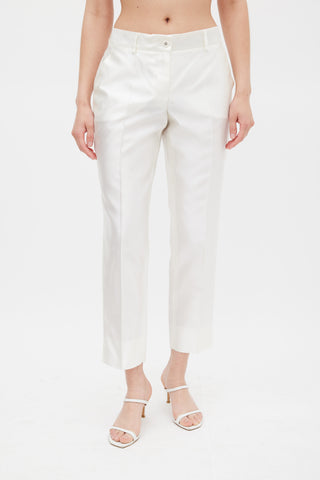 Dolce & Gabbana White Silk Slim Cropped Trouser