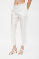 Dolce & Gabbana White Silk Slim Cropped Trouser