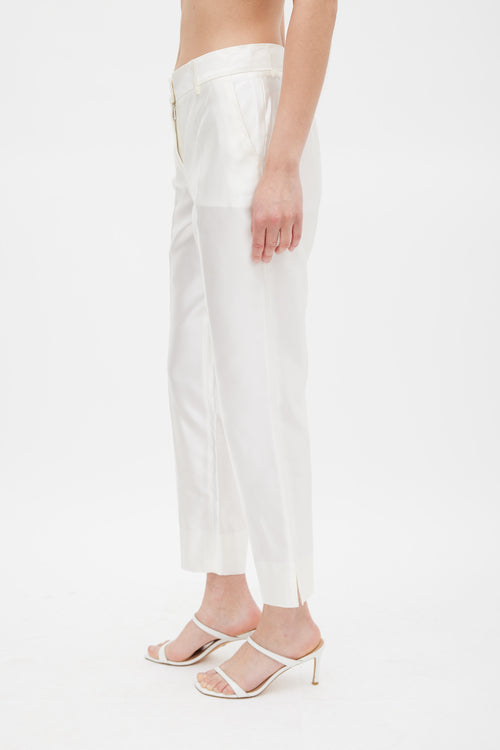 Dolce & Gabbana White Silk Slim Cropped Trouser