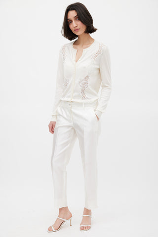 Dolce & Gabbana White Silk Slim Cropped Trouser