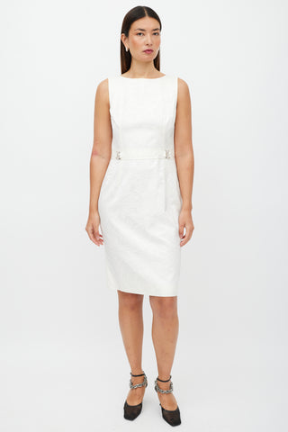 Dolce & Gabbana White & Silver Floral Brocade Dress