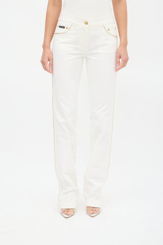 Dolce & Gabbana White & Gold Trim Slim Leg Jeans