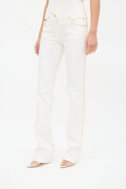 Dolce & Gabbana White & Gold Trim Slim Leg Jeans