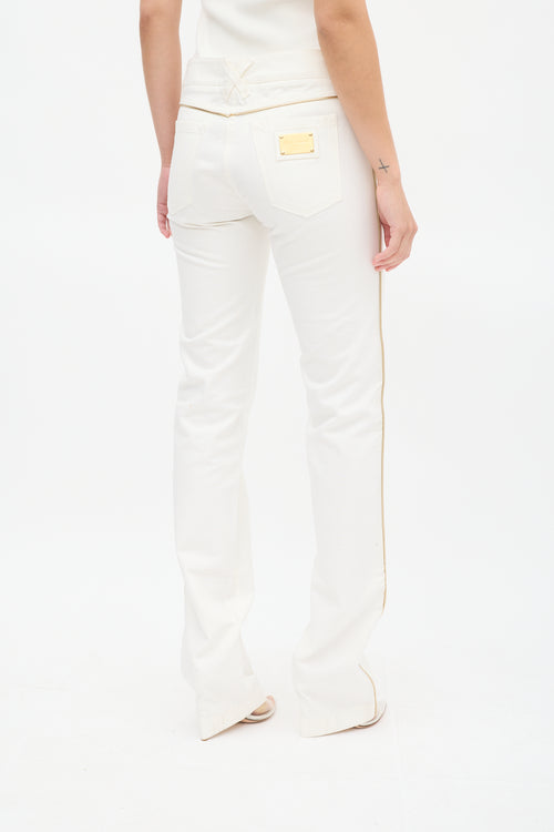 Dolce & Gabbana White & Gold Trim Slim Leg Jeans