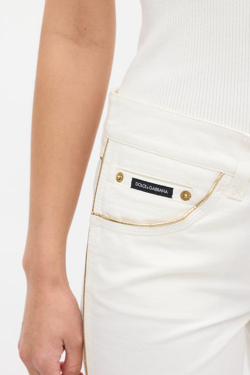 Dolce & Gabbana White & Gold Trim Slim Leg Jeans