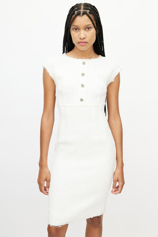 Dolce & Gabbana White Tweed Jewel Dress