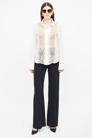 Dolce & Gabbana White & Beige Lace Panel Shirt