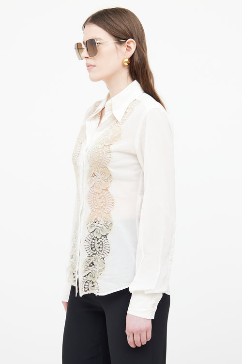Dolce & Gabbana White & Beige Lace Panel Shirt