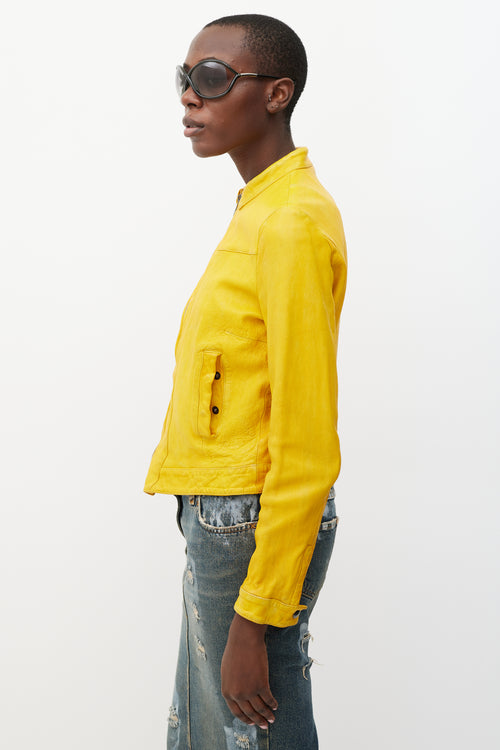 Dolce & Gabbana Yellow Leather Zipper Jacket