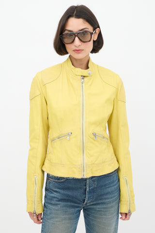 Dolce & Gabbana Yellow Leather Zipped Jacket