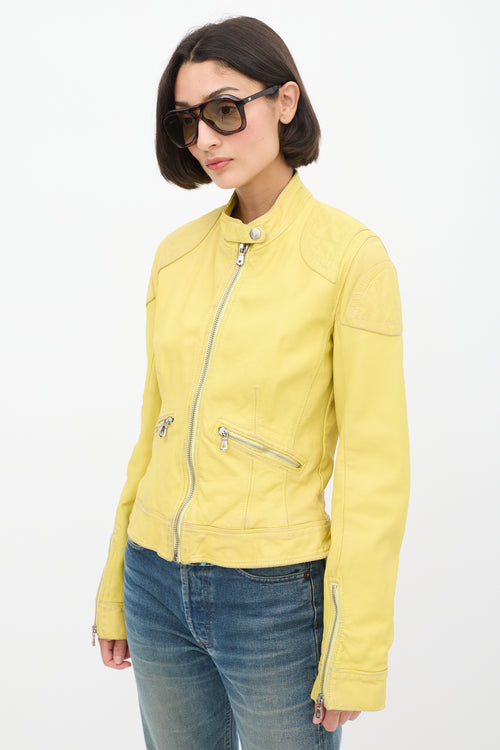 Dolce & Gabbana Yellow Leather Zipped Jacket