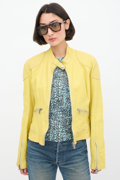 Dolce & Gabbana Yellow Leather Zipped Jacket