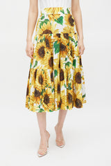 Dolce & Gabbana Yellow & Multicolour Cotton Floral Tiered Skirt