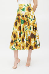Dolce & Gabbana Yellow & Multicolour Cotton Floral Tiered Skirt