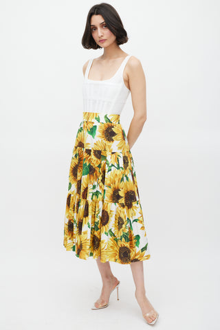 Dolce & Gabbana Yellow & Multicolour Cotton Floral Tiered Skirt
