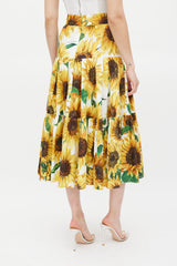 Dolce & Gabbana Yellow & Multicolour Cotton Floral Tiered Skirt