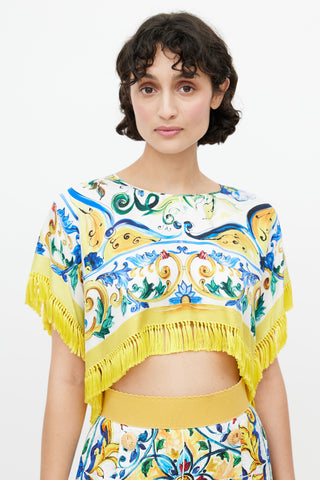 Dolce & Gabbana Yellow & Multicolour Majolica Silk Co-Ord Set